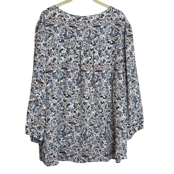 Collective Concepts Womens Tunic Blouse Size 2X White Multicolor Paisley Floral - Picture 3 of 5